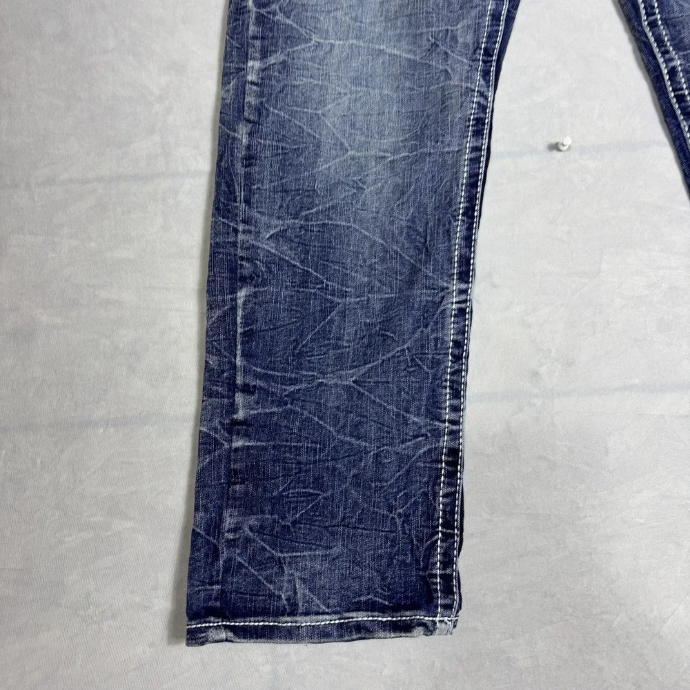 True Luck Mens Straight Leg‎ Jeans Blue Faded Denim Whisker 5-Pocket Size 30/30